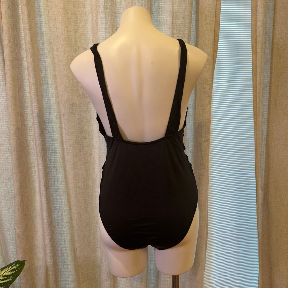 ASOS Black One Piece Swimsuit sz 12 Deep V Swimsuit - Picture 3 of 9